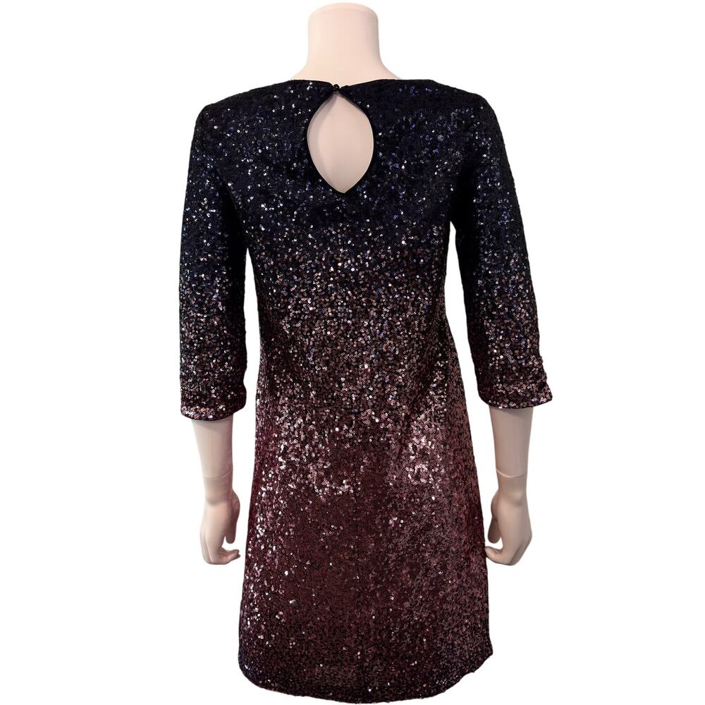 Maia Sequin Ombre Mini Dress 4 Navy Pink 3/4 Sleeve Cocktail Holiday Party - Picture 4 of 12